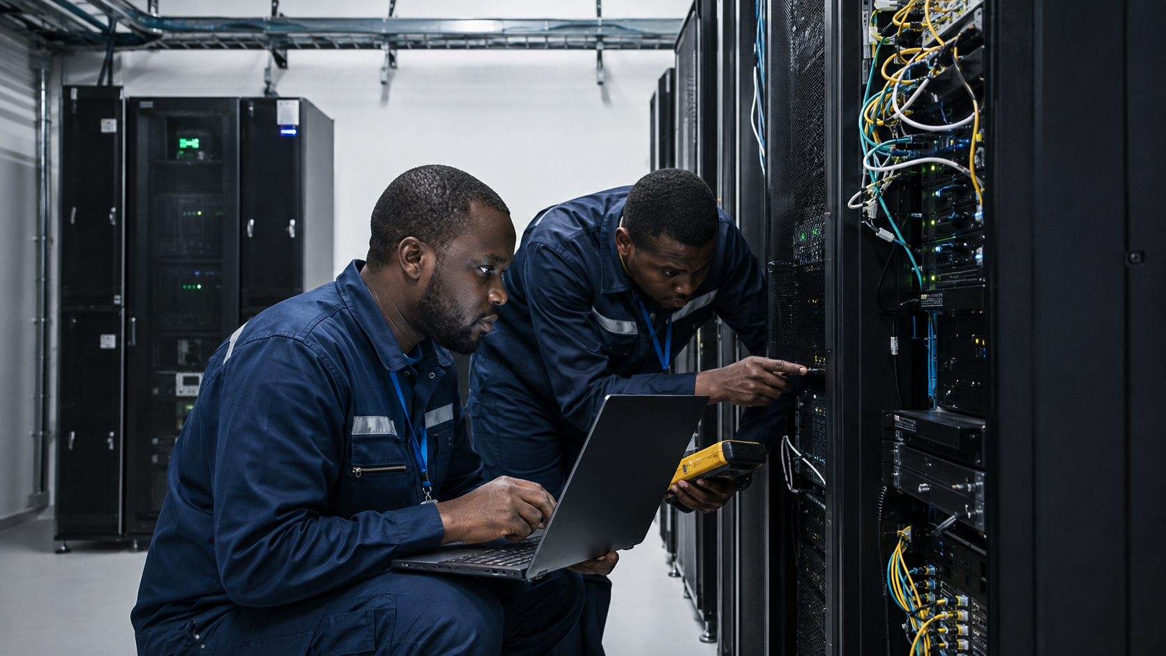 Techniciens VIVA intervenant sur une infrastructure réseau et datacenter